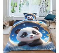 Panda lunare 2 Pezzi 3D Stampa Digitale Cielo blu Copripiumino Set Copripiumino Microfibra Morbido Set Di Biancheria Da Letto E Federe Con Cerniera Per Bambini Single(135x200cm)