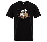 Panda Lying On A Sloth Cute Printed Male Tee Shirt Oversized Crewneck Top Regular Sleeve Tee Shirts Men Fashion