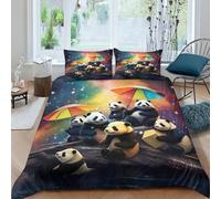 Panda Microfibra Copripiumino Lenzuola Letto Motivo Per Bambini Adulto Set Biancheria,Matrimoniale Con 3 Pezzi Regalo Panda per bambini Copripiumino,Anti-acaro Facile Da Curare Doppio（200x200cm）