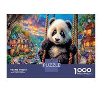 Panda on Swing in Town Jigsaw Puzzle 1000 Pezzi Classici Per Adulti E Bambini ≥12 Anni Giochi Del Cervello National Treasure Animal Sfida Impossibile Regalo Amore Amico Hobby Creativo 52x38cm/1000pcs