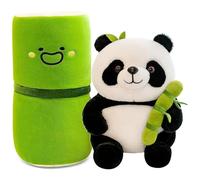Panda Peluche Panda 26 cm Peluche Panda con Bambù, Panda Giocattolo in Peluche Bambù, Panda Cuscino in Peluche Bambola, Pelosa Panda Giocattoli in Peluche, Panda nascosto in un sacchetto di Bambù