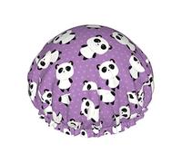 Panda Polka Dot Cute Pattern Cuffia da doccia Donna Cappucci per capelli lunghi riutilizzabili con fascia elastica Cappello da doccia a doppio strato per adulti Bambini