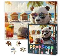 Panda Puzzle per adulti, panda rilassante sulla spiaggia, bar, jigsaw puzzle, 1000 pezzi, per adulti, difficili, come regalo, perfetto per la famiglia, gli amici, feste, 70 cm x 50 cm