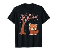 Panda Rossa Giapponese Kawaii Ciliegio in Fiori Sakura Anime Maglietta