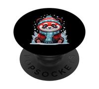 Panda rosso carino con sciarpa e fiocchi di neve PopSockets PopGrip Adesivo