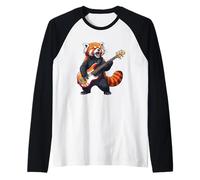 Panda rosso che suona la chitarra roccia per ragazzi, uomini, bambini e donne Maglia con Maniche Raglan
