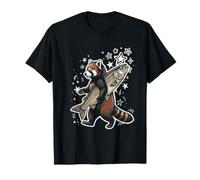 Panda Rosso Che Tiene Un Pesce Y2K Maglietta