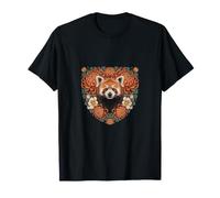 Panda Rosso con crisantemi Rame e Fiori Avorio Maglietta