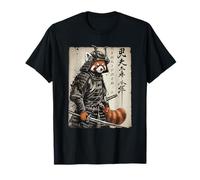 Panda Rosso Giapponese Katana Samurai Cultura Ukiyo-e Arte Maglietta