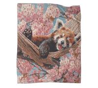 Panda rosso Lying in Hammock, Pink Fiori di ciliegio Coperta Per Adolescente Stampata Soffice Lenzuola in Peluche,morbida E Confortevole,adatta Per Divano Letto 80x90inch(200x230cm)