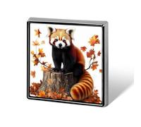 Panda rosso su ceppo di foglia d'acero0 graziose spille da bavero in metallo, spille, cravatte, cappelli, vestiti, accessori per uomini e donne