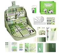 Panda School Supplies Set, Cute Studying Stationery Kit, Ruler Notebook Keychain Pens, Pencil Case Tab Stickers, Colorful Educational Tools for Girls Students Teens Boys