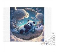 Panda Sleeping Moon 100% Recycled Cardboard Moonlight Panda 1000 Piece Jigsaws for Adults Unique Classic Educational Games 38x26cm/1000pcs