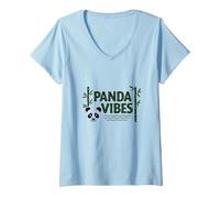 Panda Vibes Bamboo Forest Zen, Regalo per Amanti degli Animali Maglietta con Collo a V, Donna, Celeste, S