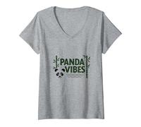 Panda Vibes Bamboo Forest Zen, Regalo per Amanti degli Animali Maglietta con Collo a V, Donna, Grigio Melange, L