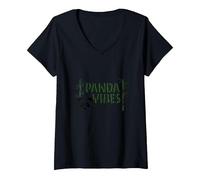 Panda Vibes Bamboo Forest Zen, Regalo per Amanti degli Animali Maglietta con Collo a V, Donna, Nero, M