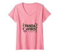 Panda Vibes Bamboo Forest Zen, Regalo per Amanti degli Animali Maglietta con Collo a V, Donna, Rosa, M