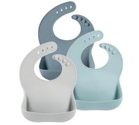 PandaEar 3 bavaglini in silicone per bambini e bambine, bavaglini impermeabili con vaschetta di raccolta, regolabili e lavabili, bavaglini in silicone con grande tasca per raccogliere il cibo
