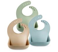 PandaEar 3 Pezzi Bavaglini in Silicone per Neonato e bambini piccoli (10-72 mesi), Impermeabili Bavaglino Pappa Svezzamento, Morbidi, Unisex, Non confusionari (marrone/blu/verde)