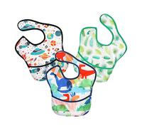 PandaEar 3 Pezzi Bavaglino Neonato Impermeabili con Tasca, super leggero plastica EVA, Bavaglini pappa svezzamento, lavabile, resistente all'olio e agli odori 6-36 mesi (Ragazzo ragazza)