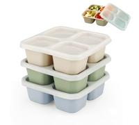 PandaEar 3 Pezzi Contenitore Snack con Scomparti Bambini - Contenitore Snack in Silicone con Coperchio per Bambini e Adulti - Contenitore Snack Bento a 4 Scomparti Contenitore Snack Riutilizzabile per