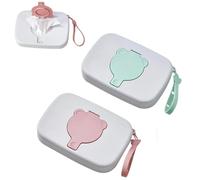 PandaEar Confezione da 2 dispenser portatili per salviettine per bambini, ricaricabili, con coperchio di sicurezza e cinghia per il trasporto, per viaggi, borsa per pannolini, auto e asilo nido, orso