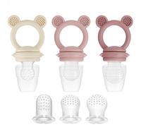 PandaEar Confezione da 3 ciucci per frutta e cibo, in silicone, con sacchetti di 3 dimensioni (rosa/lino)
