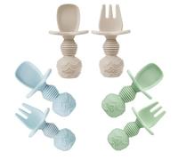 PandaEar Confezione da 6 cucchiai in silicone e forchetta da alimentazione per bambini a LED di 3 mesi (marrone blu)