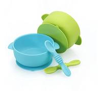 PandaEar Set di 2 ciotole di aspirazione Stay Put in silicone | Base della tazza grande | Silicone per alimenti morbido sicuro senza BPA | Neonati Toddlers Neonati (Blu verde)