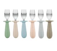 PandaEar Set di 6 Forchette per Bambini | Punte in Acciaio Inox e Manico in Silicone | Posate per Neonati e Bambini | Senza BPA, Presa Facile, Lavabili in Lavastoviglie, Svezzamento Autonomo