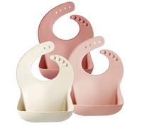 PandaEar Silicone Bibs for Babies Toddlers Girls| Adjustable Waterproof BPA Free Soft Durable Bibs for eating with Large Pocket Food Catcher