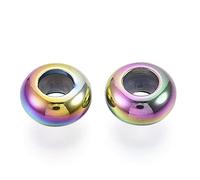 PandaHall - 10 perline distanziali in acciaio inox, 8 mm, multicolore in gomma all'interno, in metallo, per collane, bracciali, gioielli