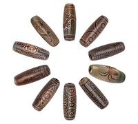 PandaHall - 10 stili di agata tibetana, stile tribale, occhi Dzi, perline a forma di oliva, con 2-21 occhi tinti e riscaldati, per buddismo, gioielli, preghiera, perline, forniture, 28,5 x 10 mm