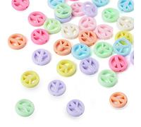 PandaHall 100 perline acriliche opache 16 x 3 mm piatte rotonde con segno di pace, perline in acrilico sciolte per fai da te fai da te, colori misti casuali