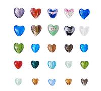 Pandahall - 100 perline con lamina d’argento, 12 ~ 20 mm x 12 ~ 21 mm x 8 ~ 13,5 mm, a forma di cuore, in stile misto, perline in vetro di Murano, per la creazione di gioielli