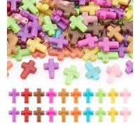 PandaHall - 100 perline in acrilico a forma di croce, crackle, per crocifisso, perline distanziatori spesse, in bulk, per collane, bracciali, creazione di gioielli fai da te per Pasqua