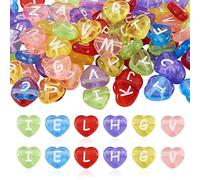 PandaHall 100 perline in acrilico a forma di cuore, con lettere iniziali miste, trasparenti, distanziatori, piccole perline artigianali per bracciali, collane, gioielli, colori assortiti casuali