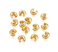PandaHall 100pcs Mezzo Rotondo Aperto Perle Crimp Copre 4mm Ottone Dorato Piegatura Coperchio Morsetto Punte Nodo Copertura Risultati per Braccialetto Collana Gioielli Fare