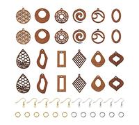 PandaHall 144Pcs fai da te Geometria Orecchini a goccia Kit di creazione tra cui rombo a goccia in legno di noce naturale pendenti ciondoli ciondoli in ottone orecchini ganci anello di salto