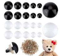 PandaHall 192 Set Occhi di Sicurezza Occhi All'Uncinetto Bianchi e Neri 10/12/14/16/18 mm Occhi Artigianali Occhi di Animali Semitondi con Rondelle per Pupazzi Amigurumi Orsetti di Peluche