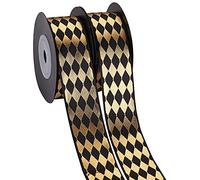 Pandahall - 2 rotoli di nastro di raso da 18,4 m di larghezza e 2,5 cm di larghezza, colore nero, con stampa a rombi, per confezioni regalo, artigianato fatto a mano, decorazione per feste e matrimoni