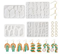 PandaHall - 2 stampi in silicone per orecchini, a forma di fiocco e rotondi, con ganci per orecchini e anellini di congiunzione per colata epossidica, artigianato e creazione di gioielli