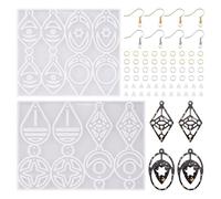 PandaHall - 2 stampi rettangolari in silicone a forma geometrica, con anellini aperti, ganci per orecchini, dadi per orecchini, per artigianato epossidico per la creazione di gioielli