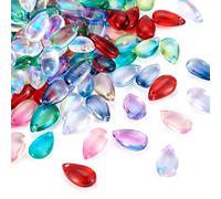 PandaHall - 200 charm in vetro trasparente a forma di goccia, tinti e riscaldati, ciondoli bicolore a forma di goccia per la realizzazione di collane, bracciali e gioielli, colori misti casuali