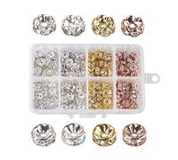 PandaHall - 200 perline distanziali in strass da 8 mm, trasparenti e AB, colore: argento dorato placcato oro rosa per collane, bracciali, creazione di gioielli