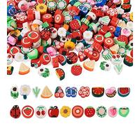 Pandahall - 200 perline Heishi assortite in argilla polimerica, a forma di margherita, fiore, farfalla, coccinella, distanziatori per la creazione di gioielli