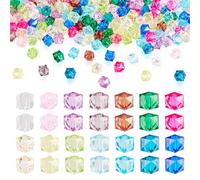 PandaHall - 210 perline cubiche in acrilico, 8 mm, sfaccettate, in cristallo, trasparenti, per fai da te, braccialetti dell'amicizia, creazione di gioielli
