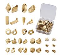 PandaHall - 24 orecchini a perno in acciaio INOX, con anellino, 12 stili, color oro, con chiusure a farfalla, per la realizzazione di orecchini e gioielli fai da te