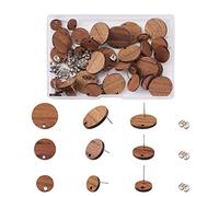 PandaHall - 36 orecchini a perno in legno di noce, piatti e rotondi, con 80 chiusure in acciaio INOX, per la realizzazione di orecchini pendenti e gioielli, colore: marrone noce di cocco