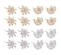 PandaHall 4 paia di componenti per orecchini a perno con zirconia cubica trasparente a forma di fiore, 2 stili, con posti a perno in platino e oro, con anellino, per la creazione di gioielli per donne